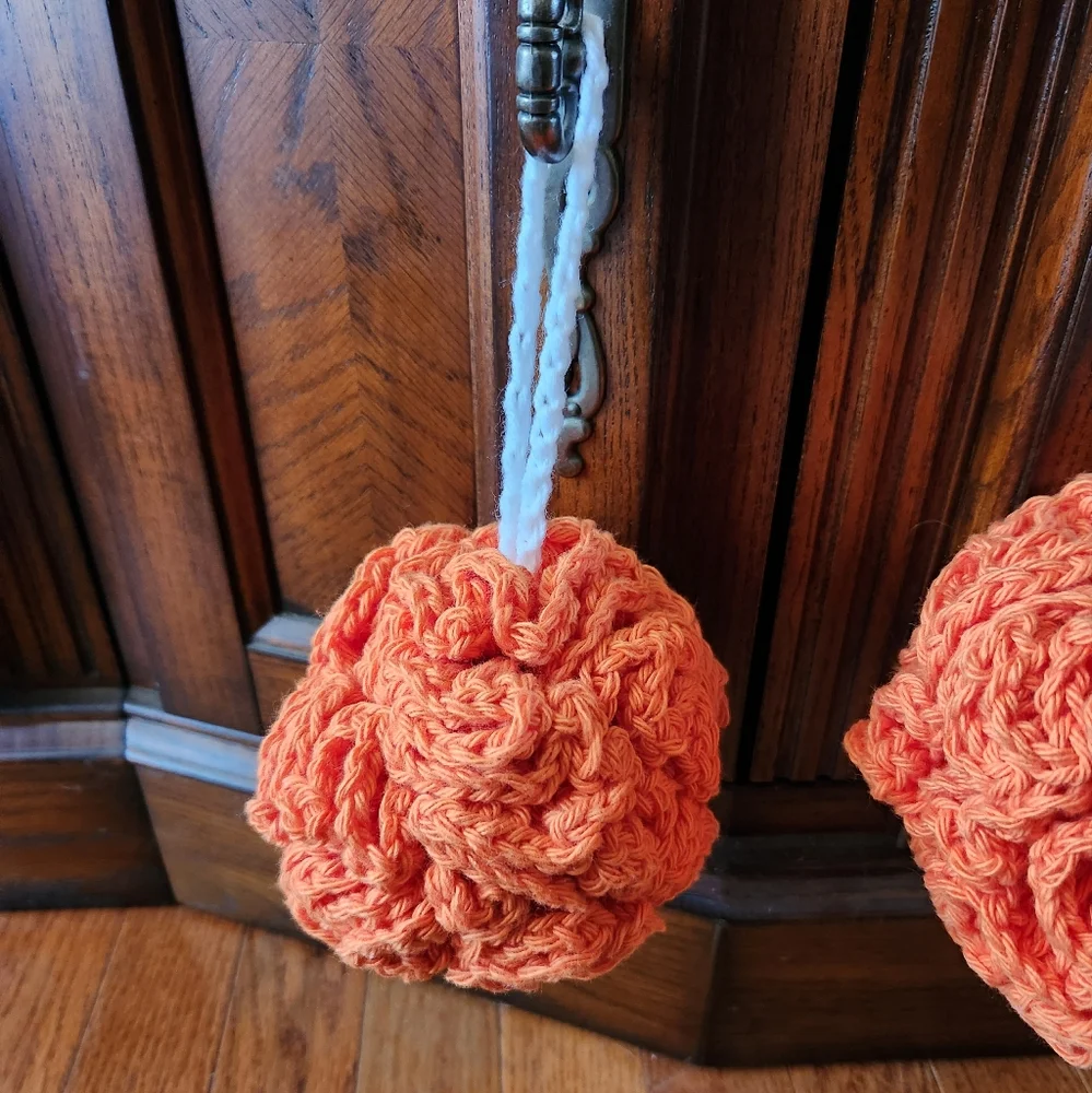 Crochet Set of 2 Orange Shower Poufs